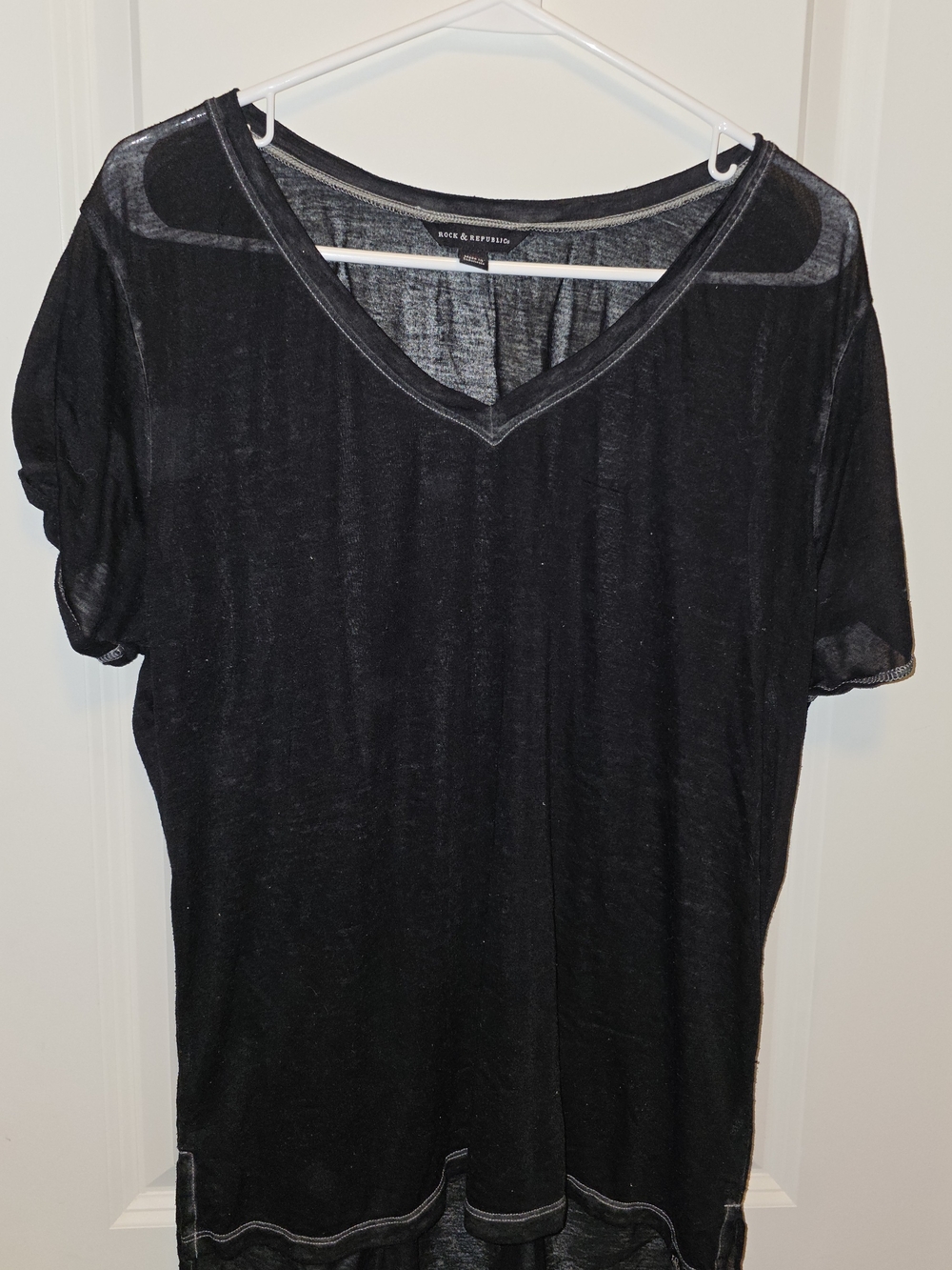 Rock & Republic Black Sheer V-Neck Tee